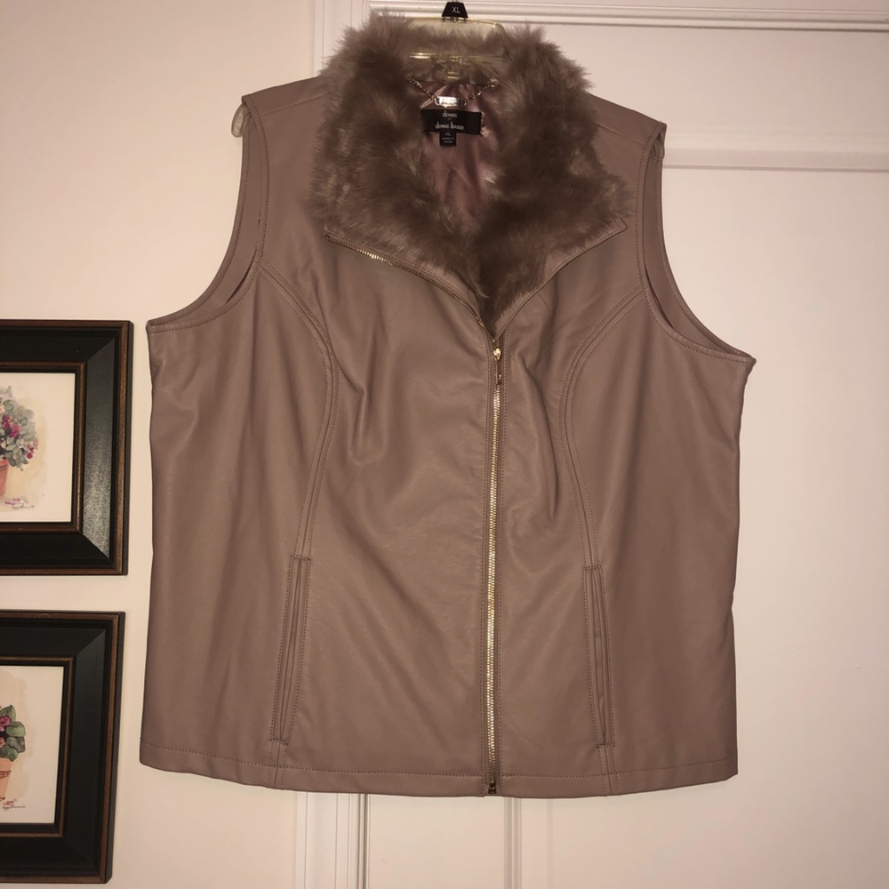 Dennis Basso Faux Leather Moto Zip Vest Sz XL